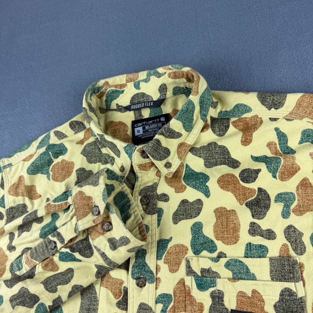 Carhartt Shirt Men's XL Green Brown Duck Camo Rugged Flex Relaxed Fit TW5585-M